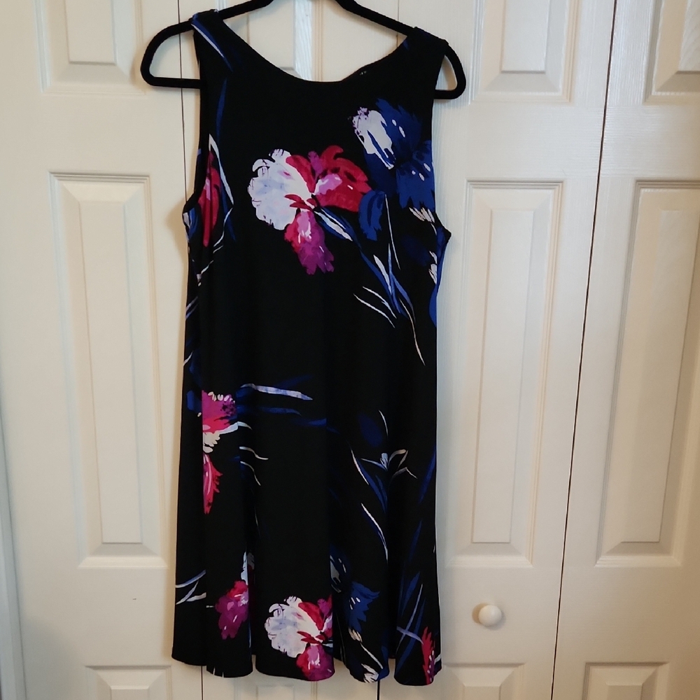 Lauren Floral Sleeveless Dress - Black with Pink and Blue Accents